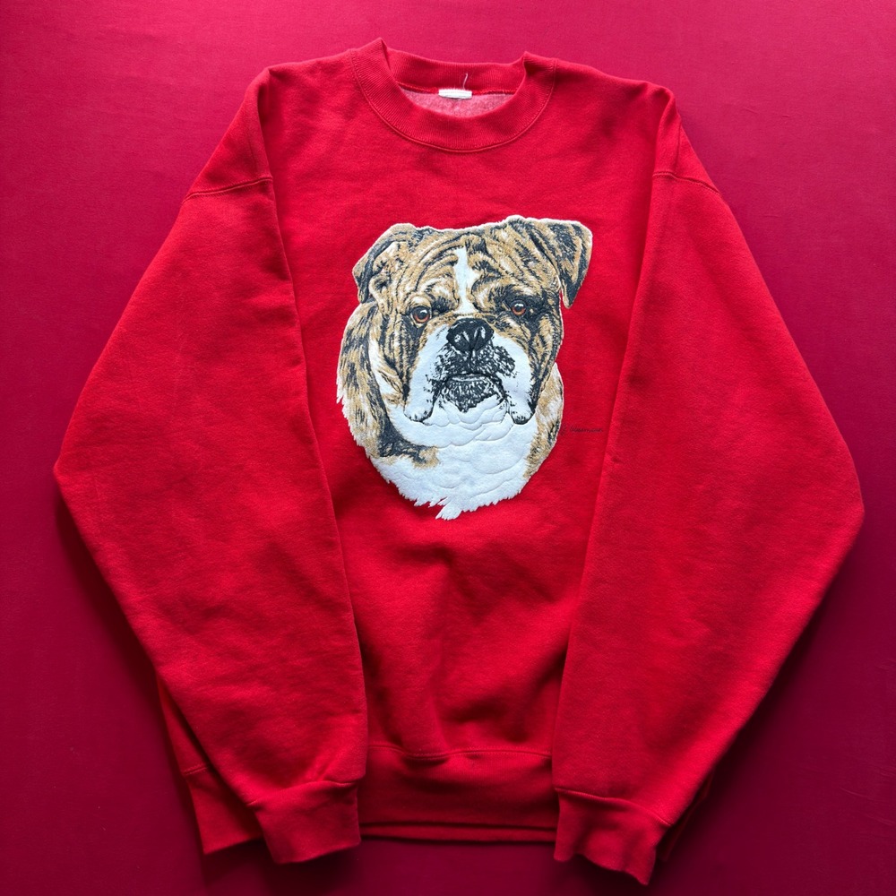 Vintage 90s Hanes Heavyweight Bulldog Graphic Crewneck Sweatshirt Red Mens XL